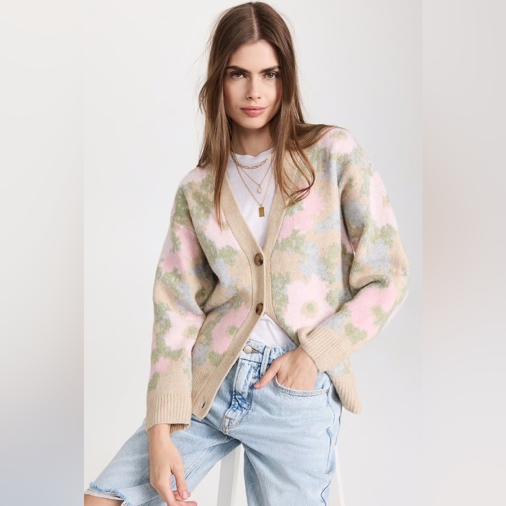 ASTR The Label Rosette Cardigan Pink Beige Floral size XS